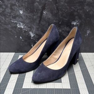 Cole Haan Blue Suede Heels Classic Block Heel Pointed Toe Pumps